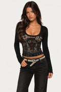 Devyn Vintage Print Long Sleeve Top