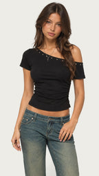 Nyra Studded Off Shoulder Top