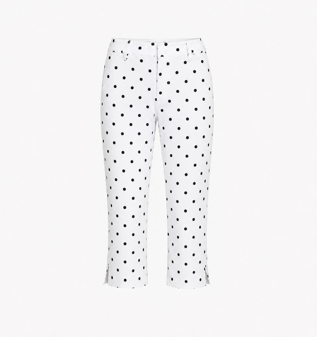 Runa Dots Capri Pants in White with black dots, without model