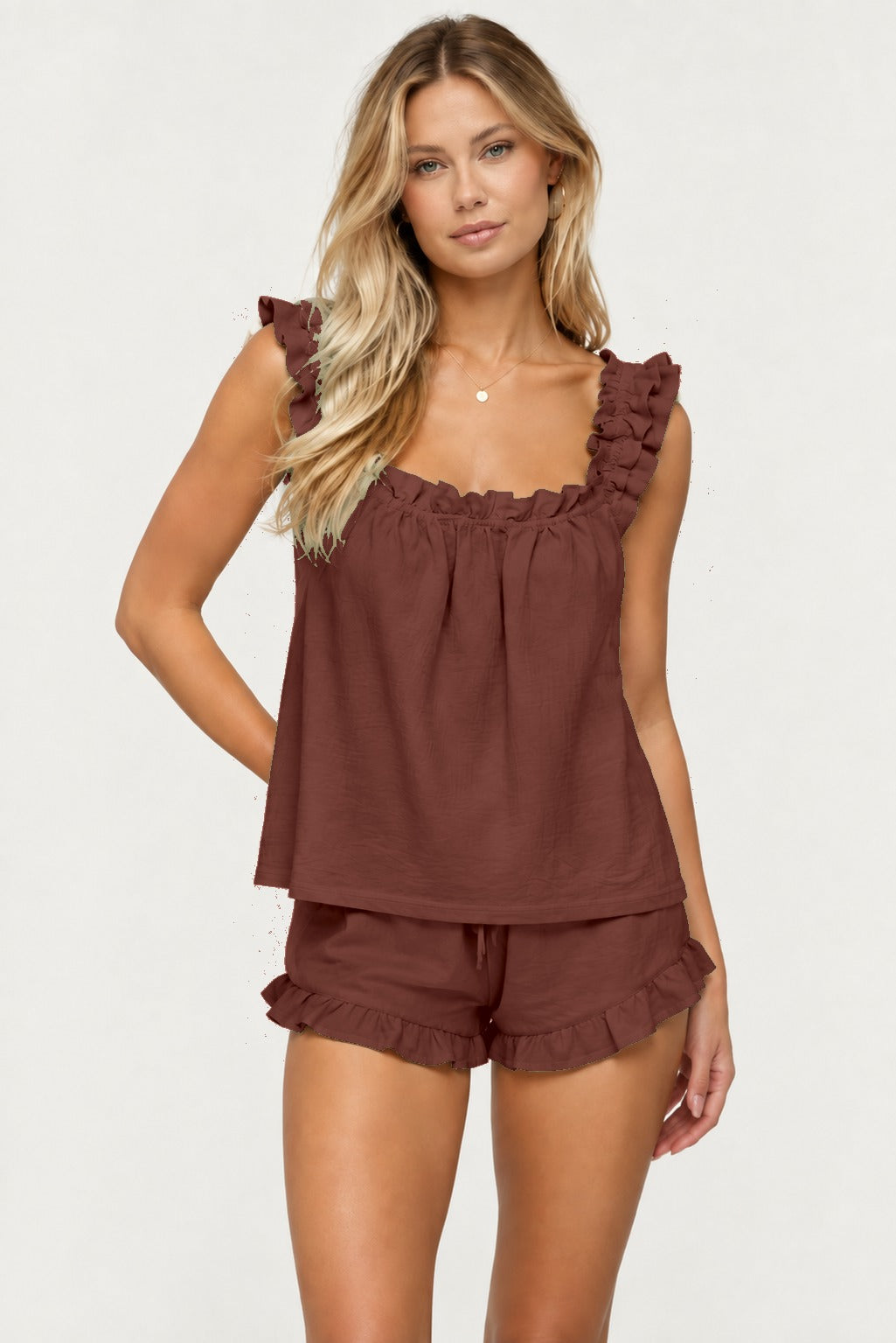 Liora Ruffle Strap Short Set