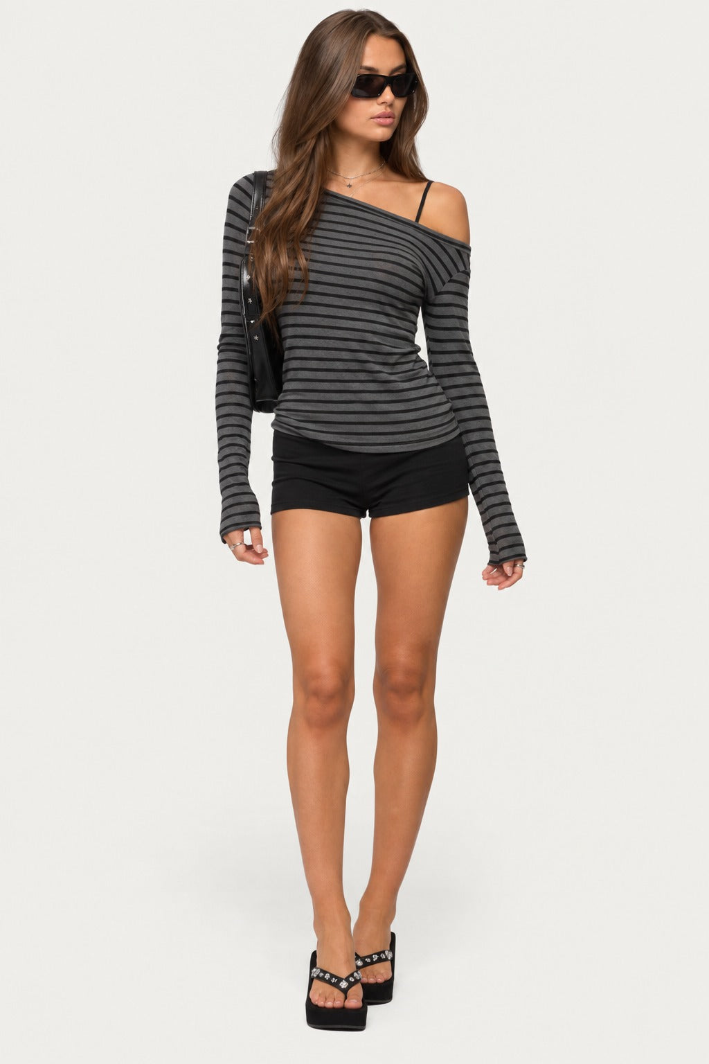 Striped long-sleeve top, full length