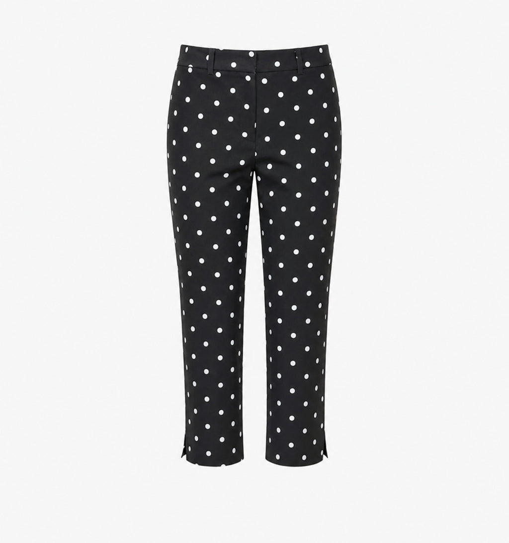 Runa Dots Capri Pants in Black with white dots, without model