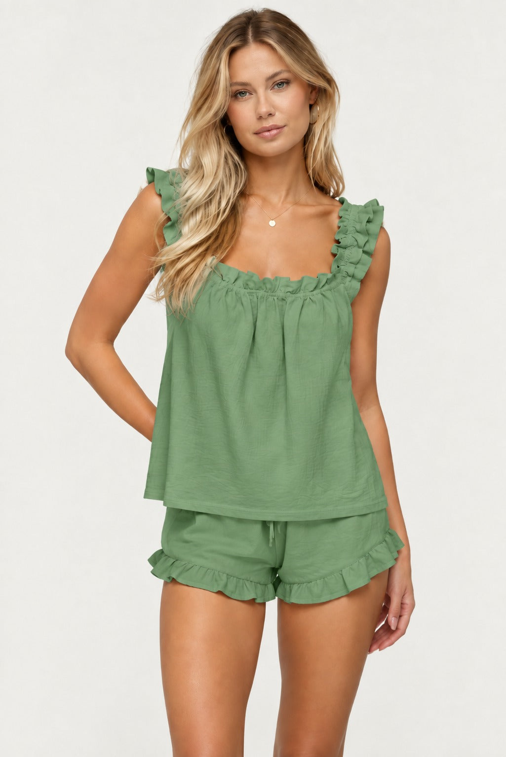 Liora Ruffle Strap Short Set
