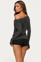 Striped long-sleeve top, back view