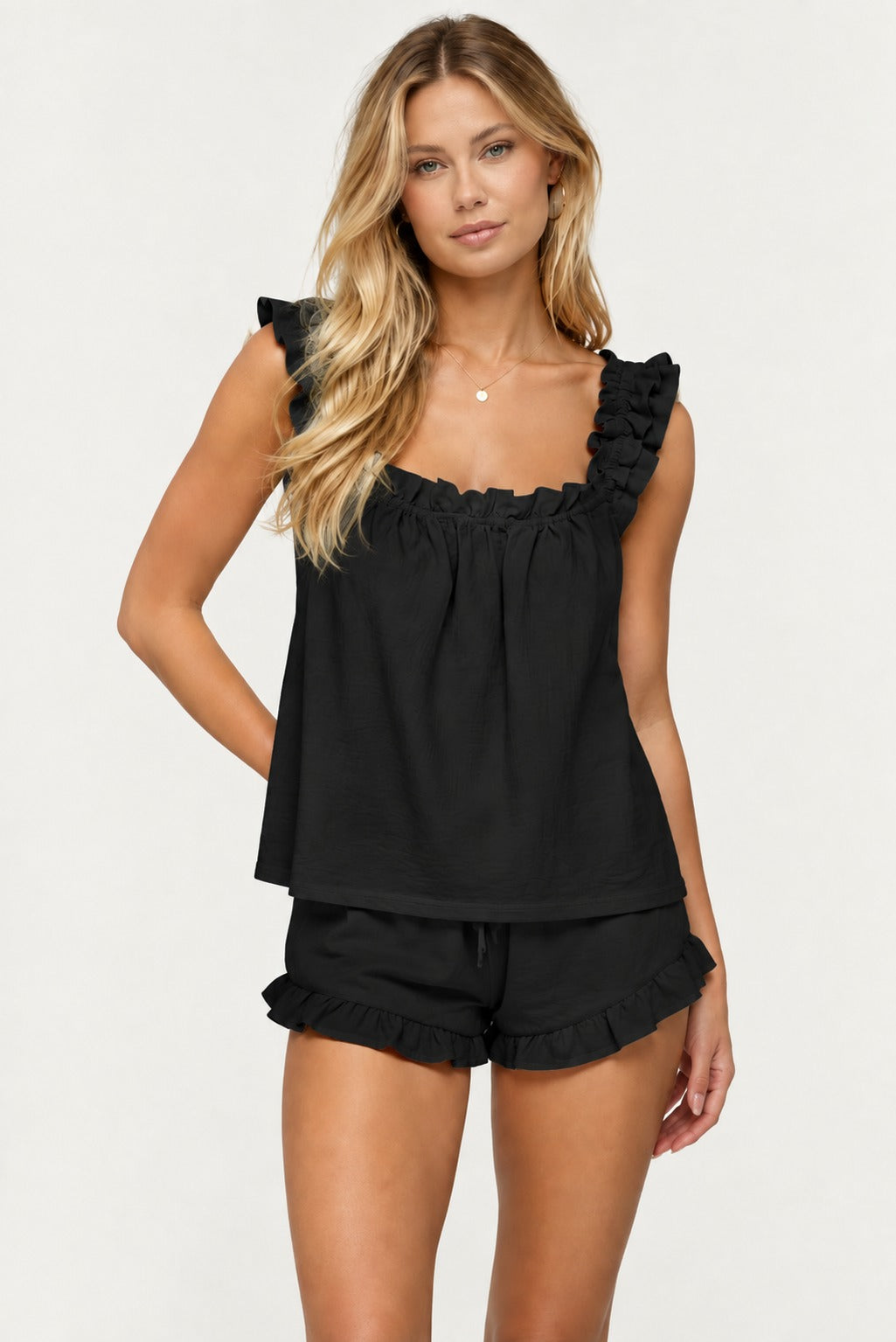 Liora Ruffle Strap Short Set