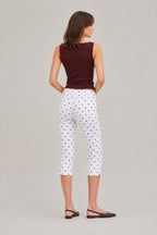 Runa Dots Capri Pants in White with black dots, back view